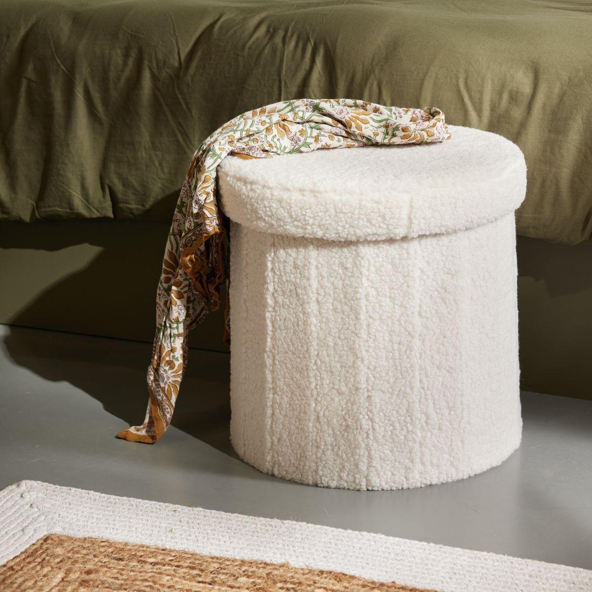 POUF ROND TEDDY 38X38X38CM CREME MOKA