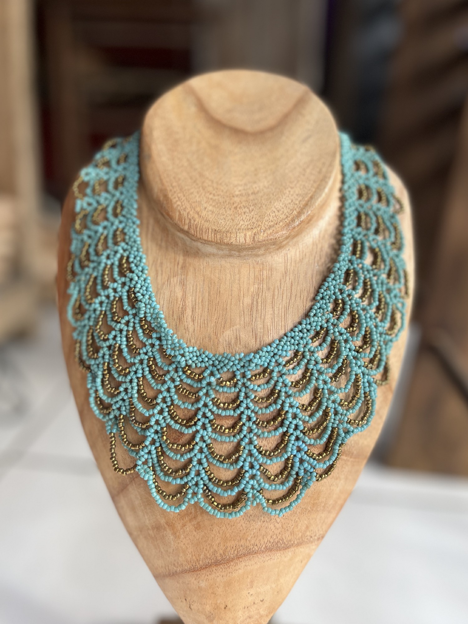 Collier aus Glasperlen, türkis, gold, H 25 cm, B 18 cm günstig bestellen