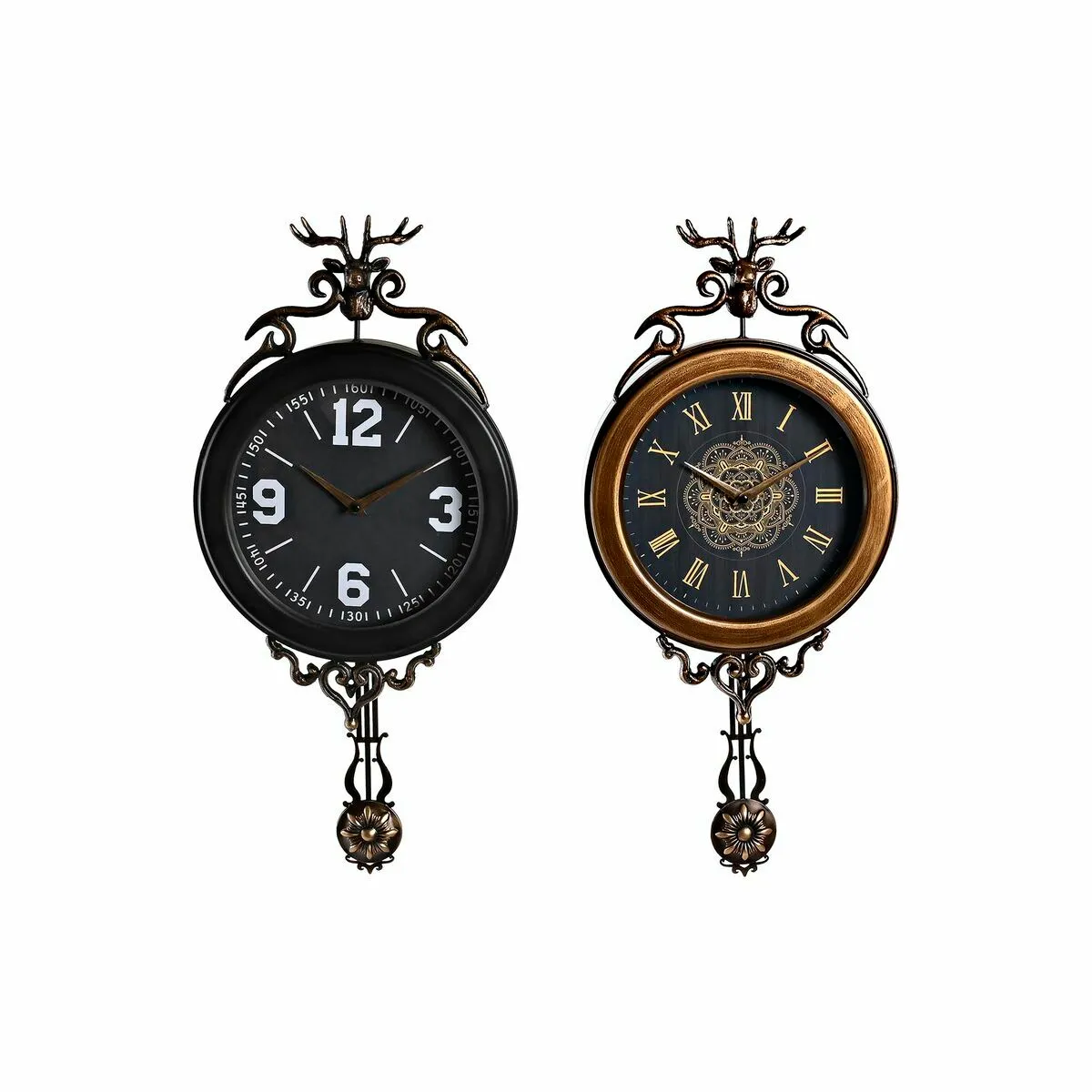 DKD Home Decor Horloge Murale Pendule - Verre Noir Doré