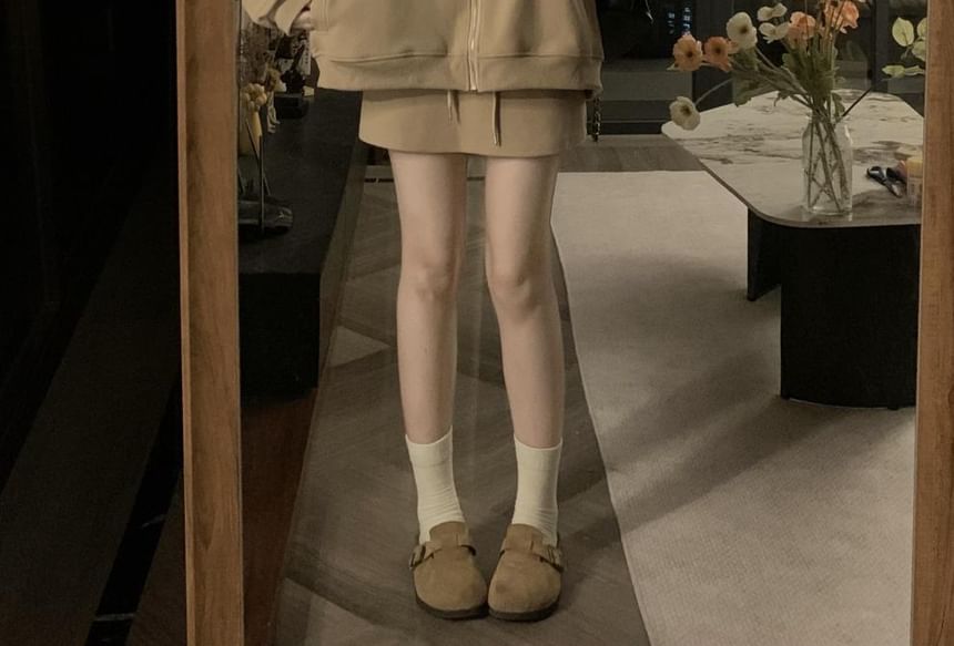 Hanji - Effen oversized hoodie met rits / mini-kokerrok met trekkoord in de taille