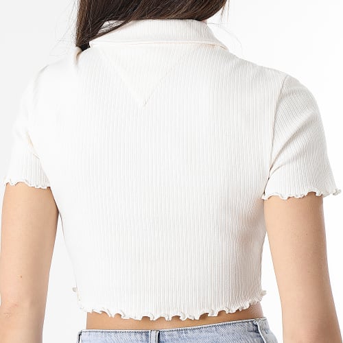 Polo Crop Manches Courtes Femme Pointelle 5840 Blanc