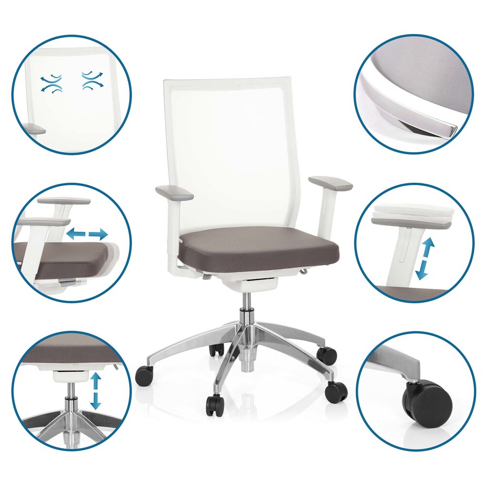 Profi Bürostuhl ASPEN WHITE Stoff/Netzstoff mit Armlehnen (höhenverstellbar) hjh OFFICE