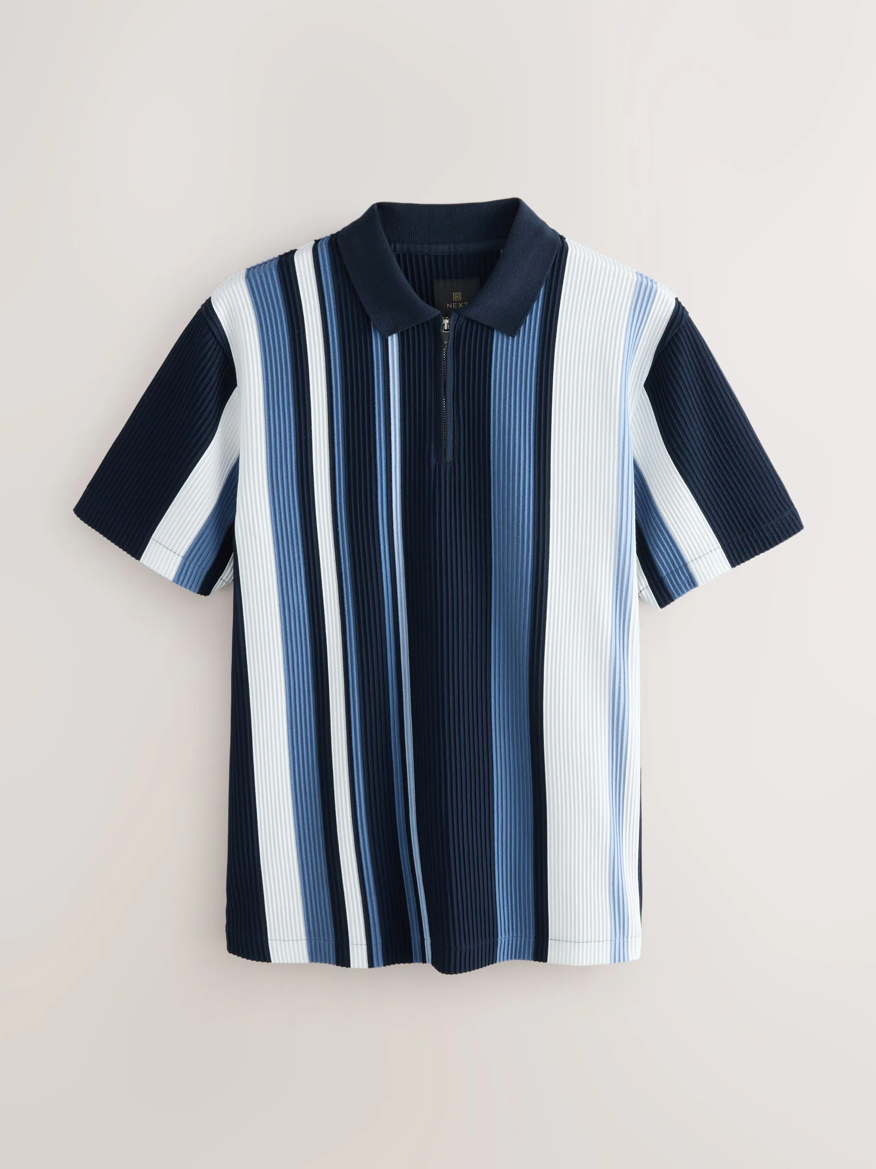 Marineblauw - Verticaal gestreepte polo met korte rits