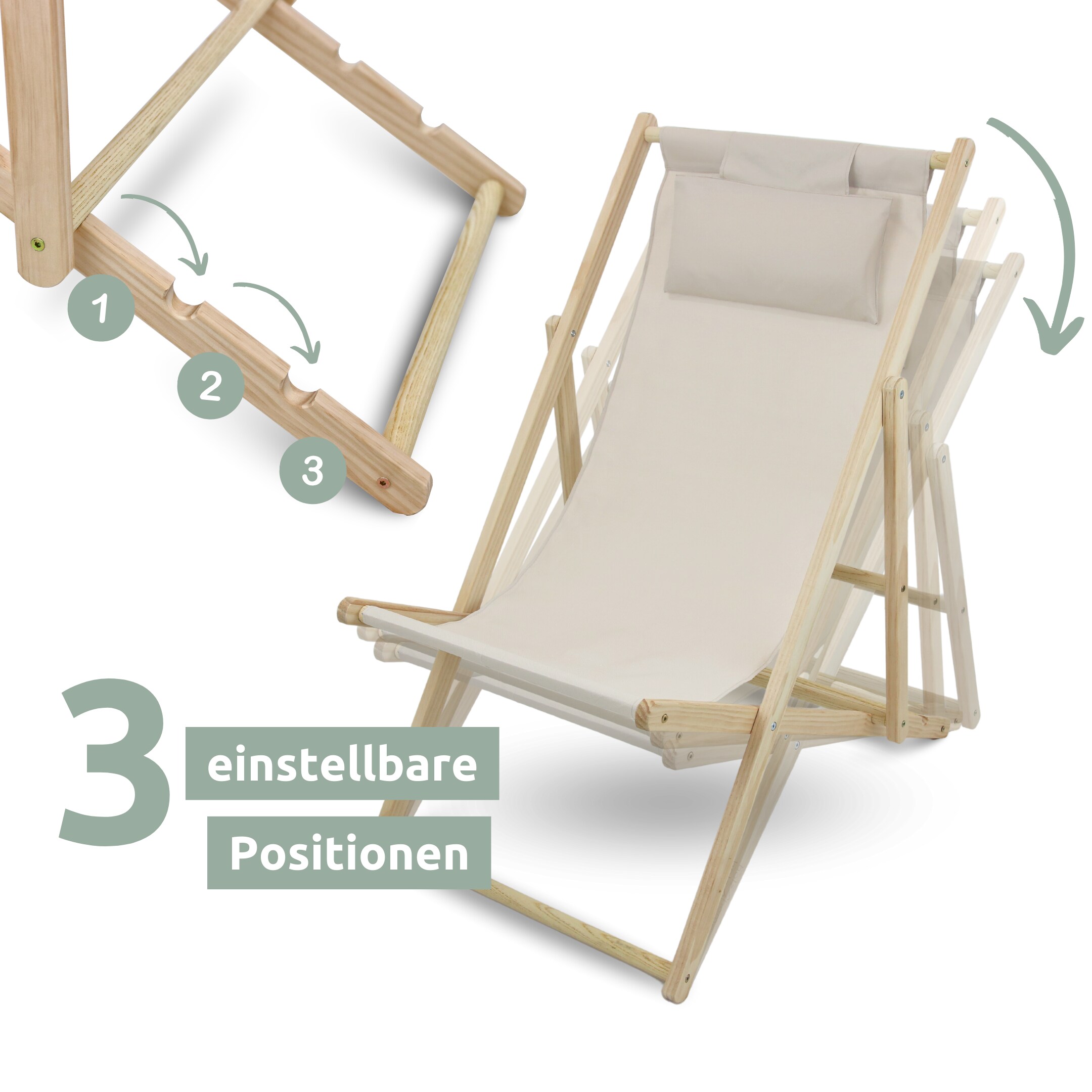 holz4home® 2er Set Liegestuhl aus Holz klappbar | Creme
