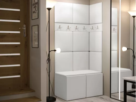Meuble d'entrée Hartford 264, 186x84x46cm, Blanc, Tapisserie|Faux cuir