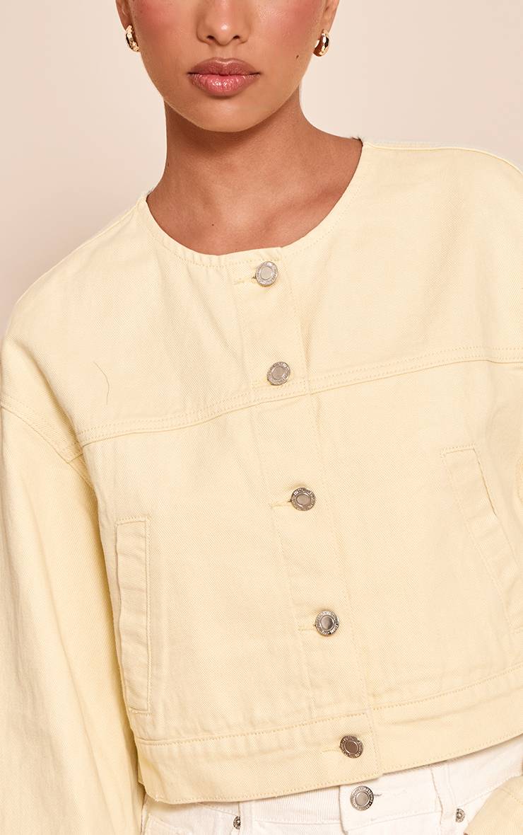 Pale Yellow Veste En Jean Courte Sans Col