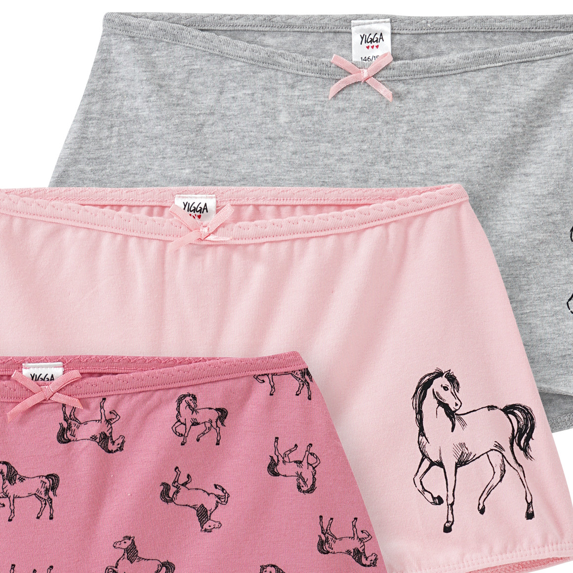 Yigga 3 Mädchen Pantys mit Pferde-Motiven rosa / dunkelrosa / hellgrau