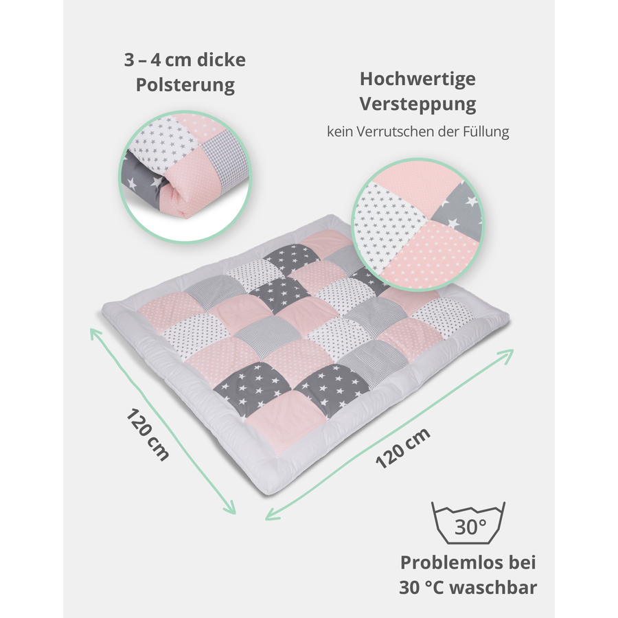 Ullenboom Krabbeldecke Patchwork rosa grau 120x120 cm
