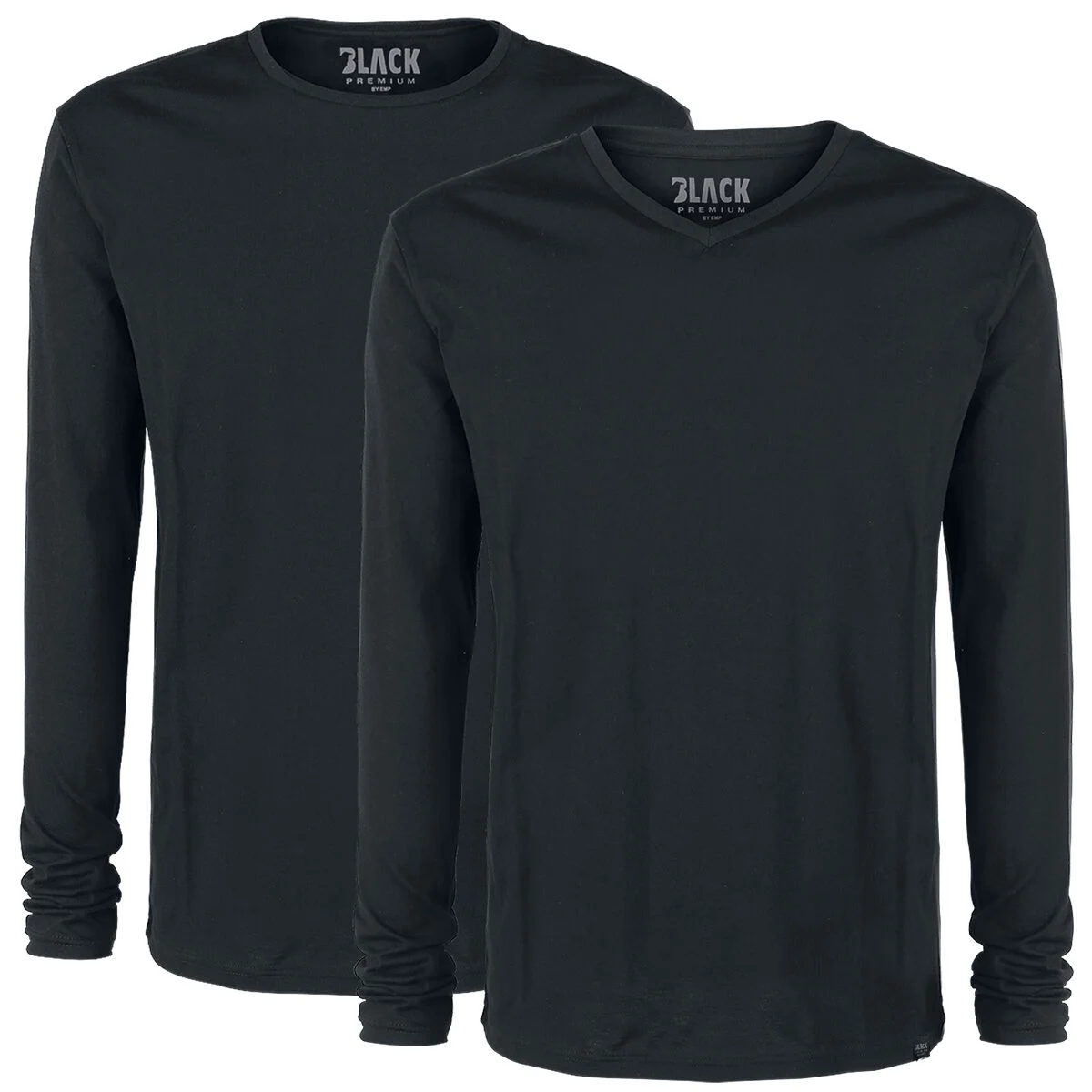 Lot De Deux Hauts Noirs Manches-Longues Ras-Du-COu & Col En V | Black Premium by EMP T-shirt manches longues