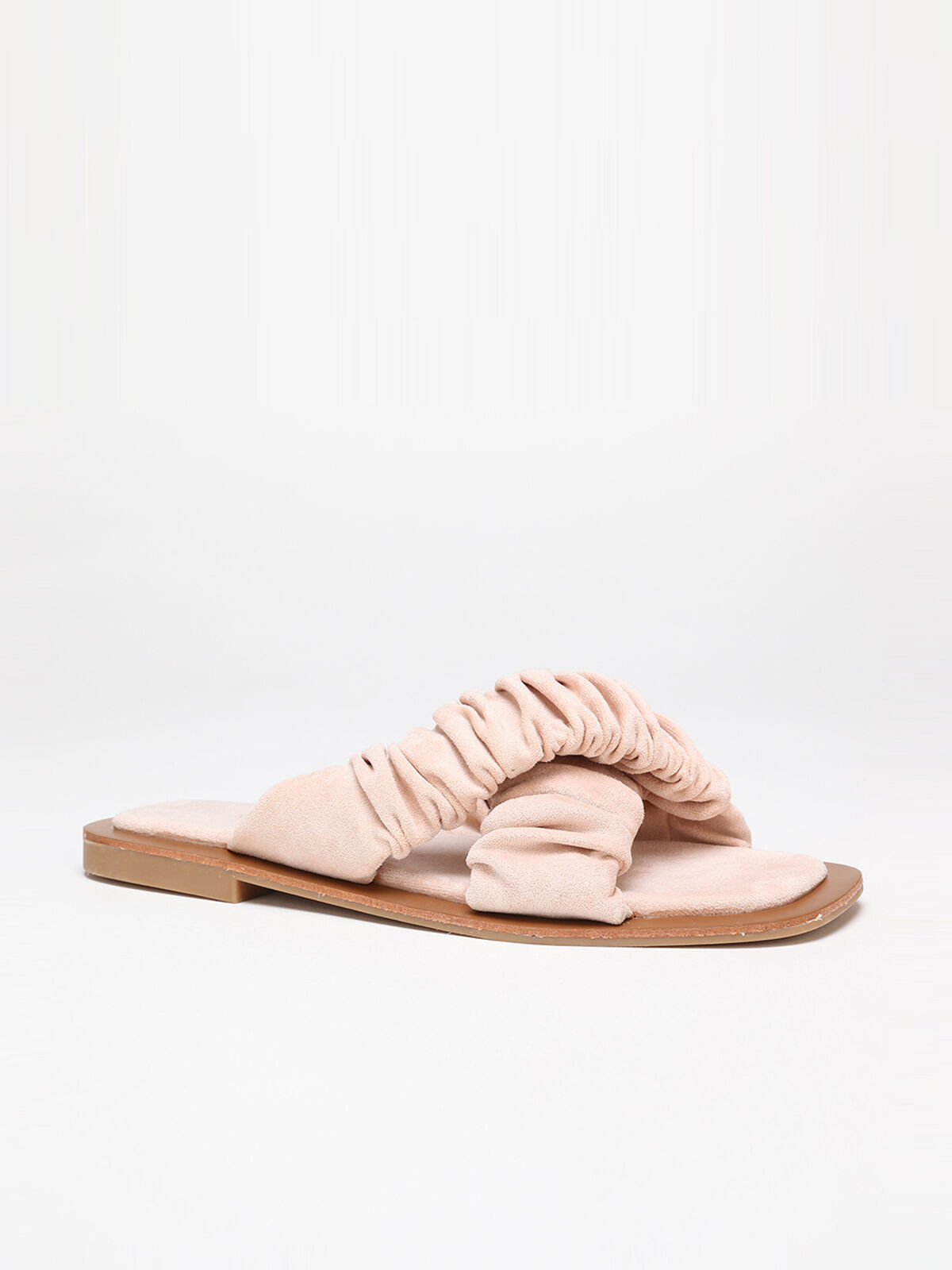 Mules à brides smockée en suédine- Rose