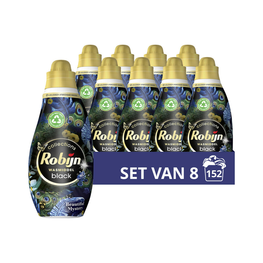 8x Robijn Klein & Krachtig Wasmiddel Black Beautiful Mystery 19 Wasbeurten665 ml