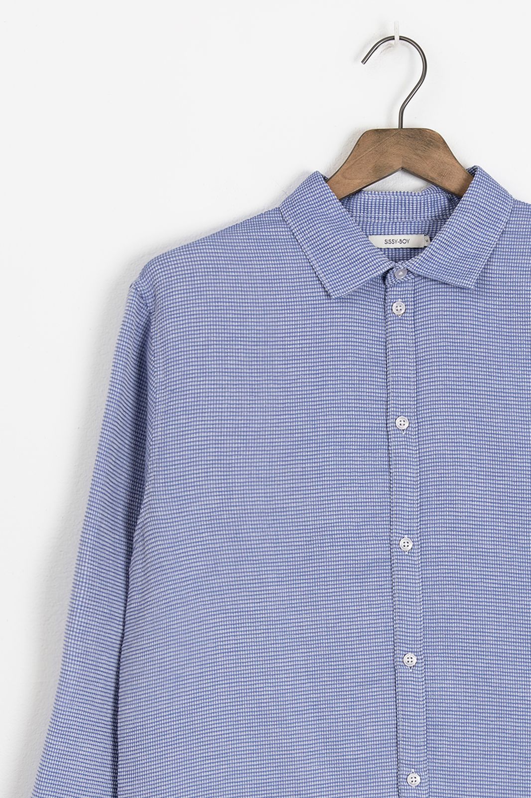 Blauw overhemd met wafelstructuur