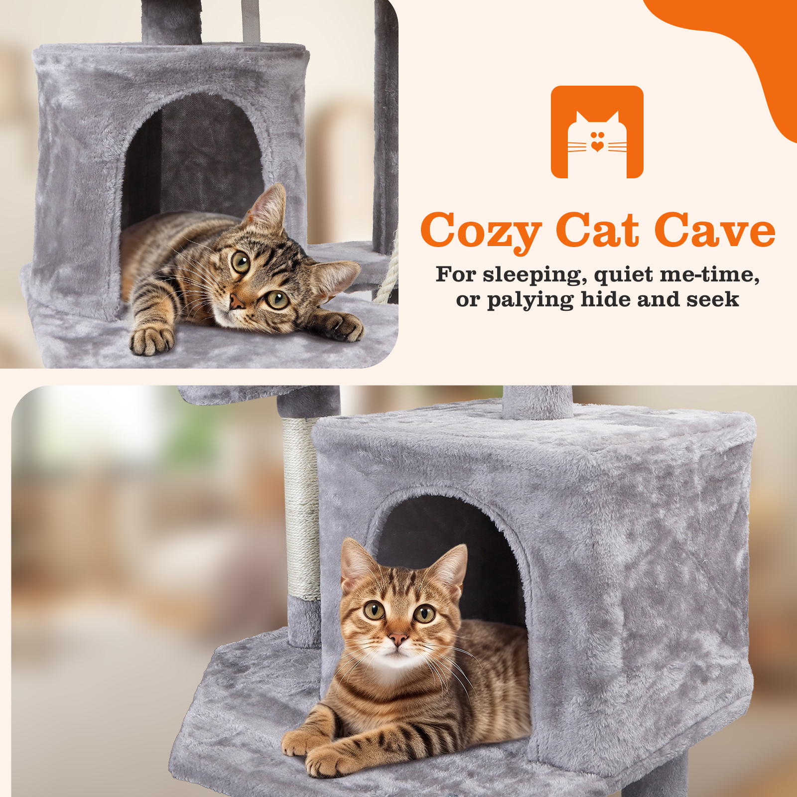 Árvore para Gatos Nobleza, 161 cm de altura, com 5 postes para arranhar, 5 plataformas, 2 tocas, 1 escada, pompom e corda de sisal.
