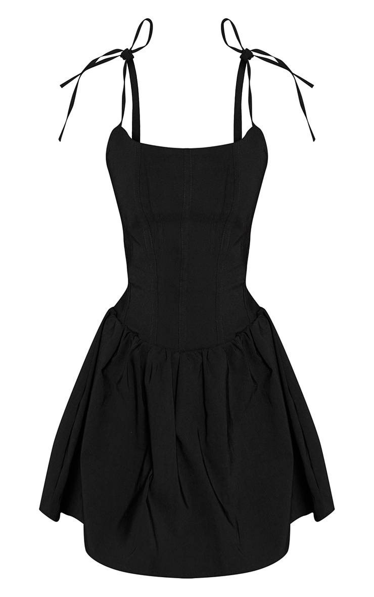 Noir Robe Mini Trapèze À Corset Avec Bretelles Nouées Petite