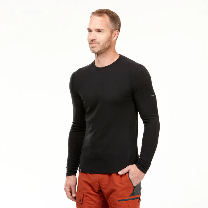 Decathlon Forclaz - Camiseta masculina de manga comprida Forclaz MT500, 100% lã merino.