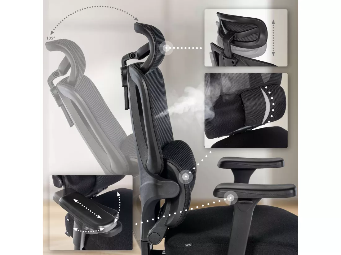 Chaise de bureau - Tissu - Noir - Altamont