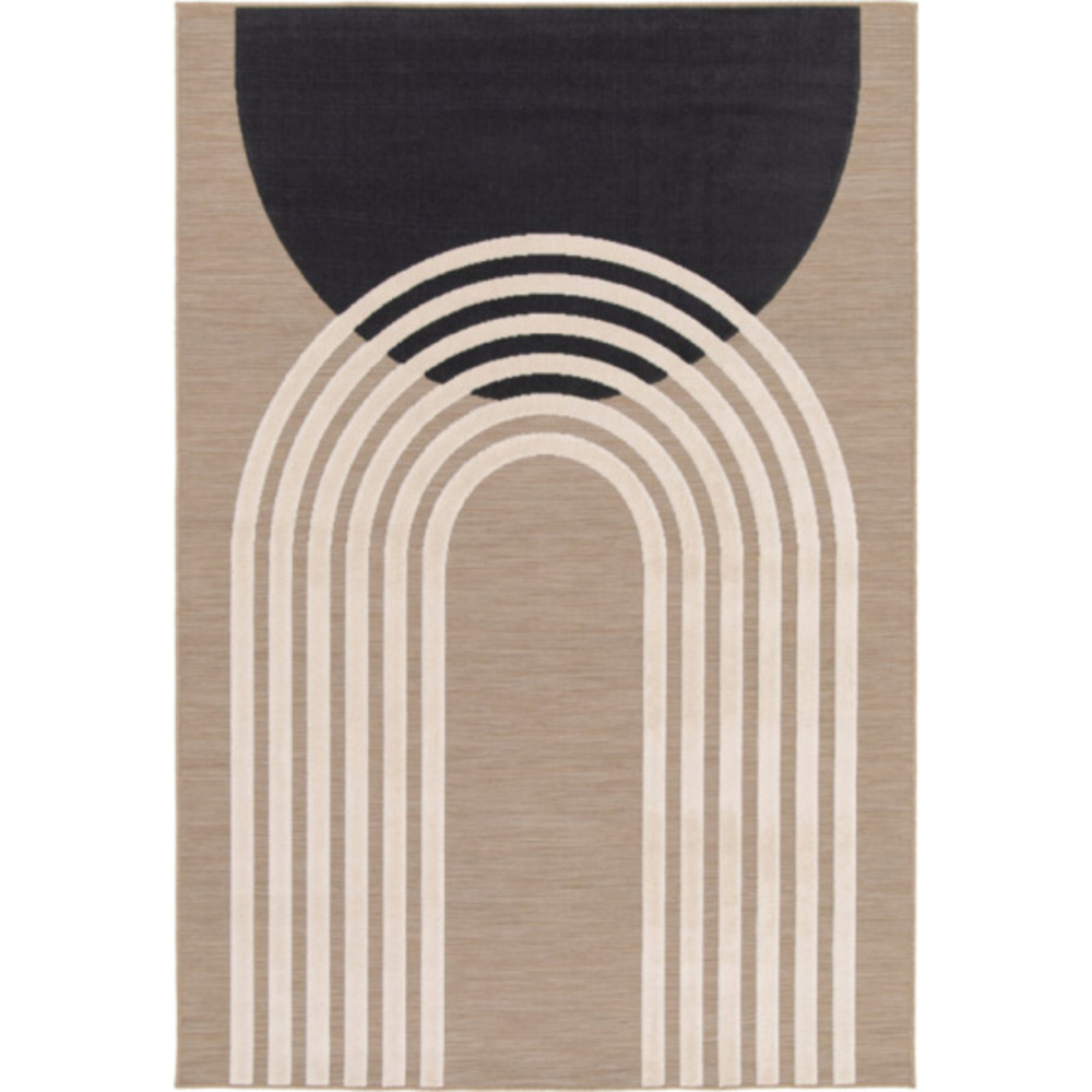 Tapis intérieur et extérieur en relief - luna - beige et noir - 120 x 170 cm