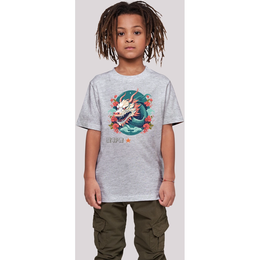 F4NT4STIC T-Shirt Drache mit Blumen heather grey