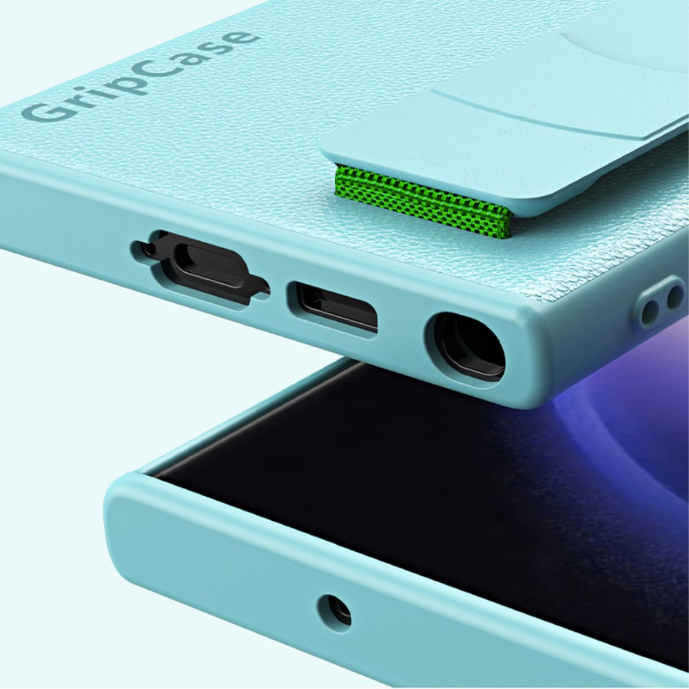 Samsung Galaxy S22 5G Gummi Case Hülle Litchi Look mit Handschlaufe - Schwarz