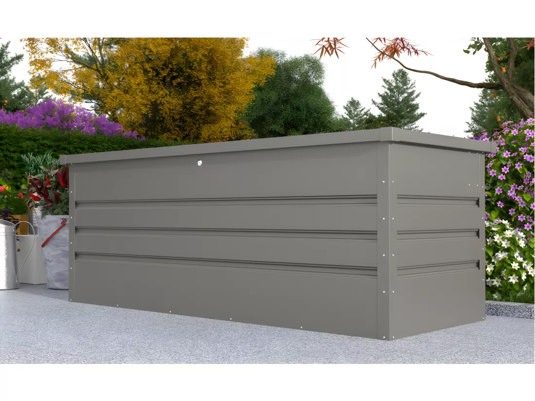 Coffre de rangement de jardin en acier galvanisé gris - 582L - TOMASO