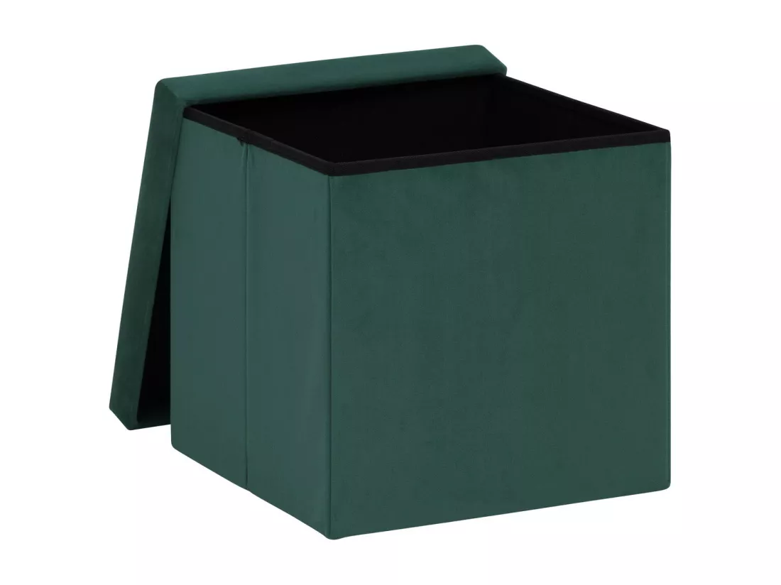 2 en 1 Pouf pliant et coffre de rangement Velours Vert cèdre 38 x 38 cm