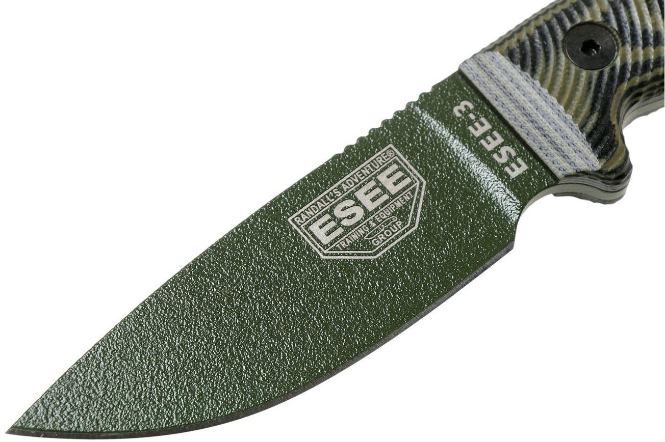 ESEE Model 3 OD Green Blade 3D OD Green-Black G10 survivalmes 3PMOD-003 zwarte schede   riemclip
