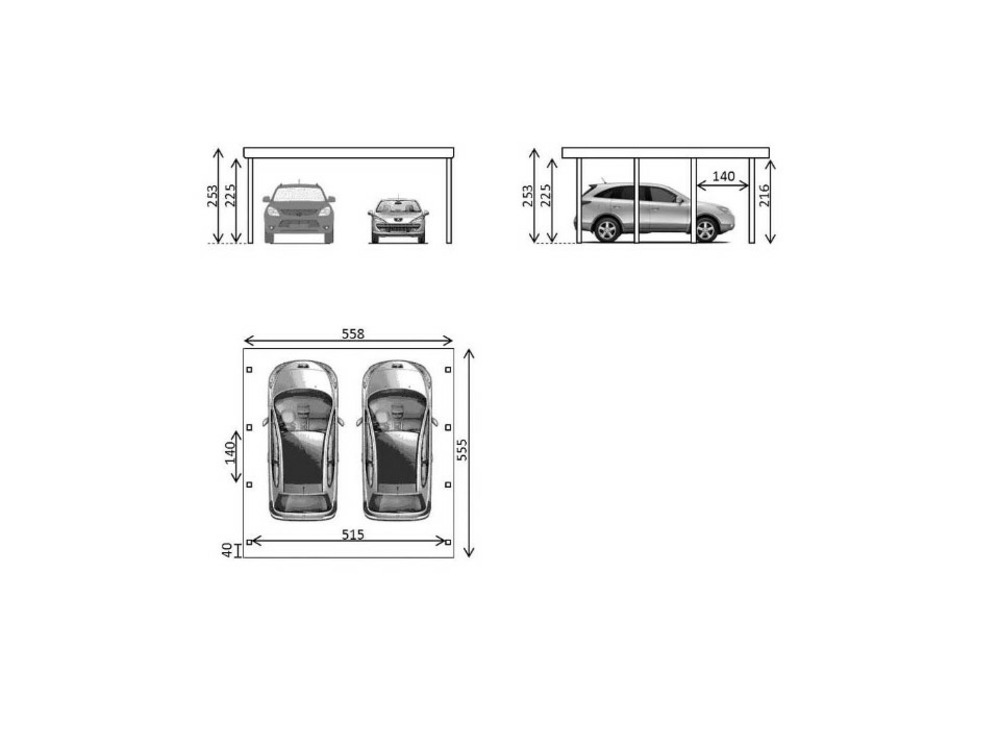 Carport bois castellane - 558x555 - panneau latéral intégré - toiture en bois + feutre bitumeux - abri 2voiture