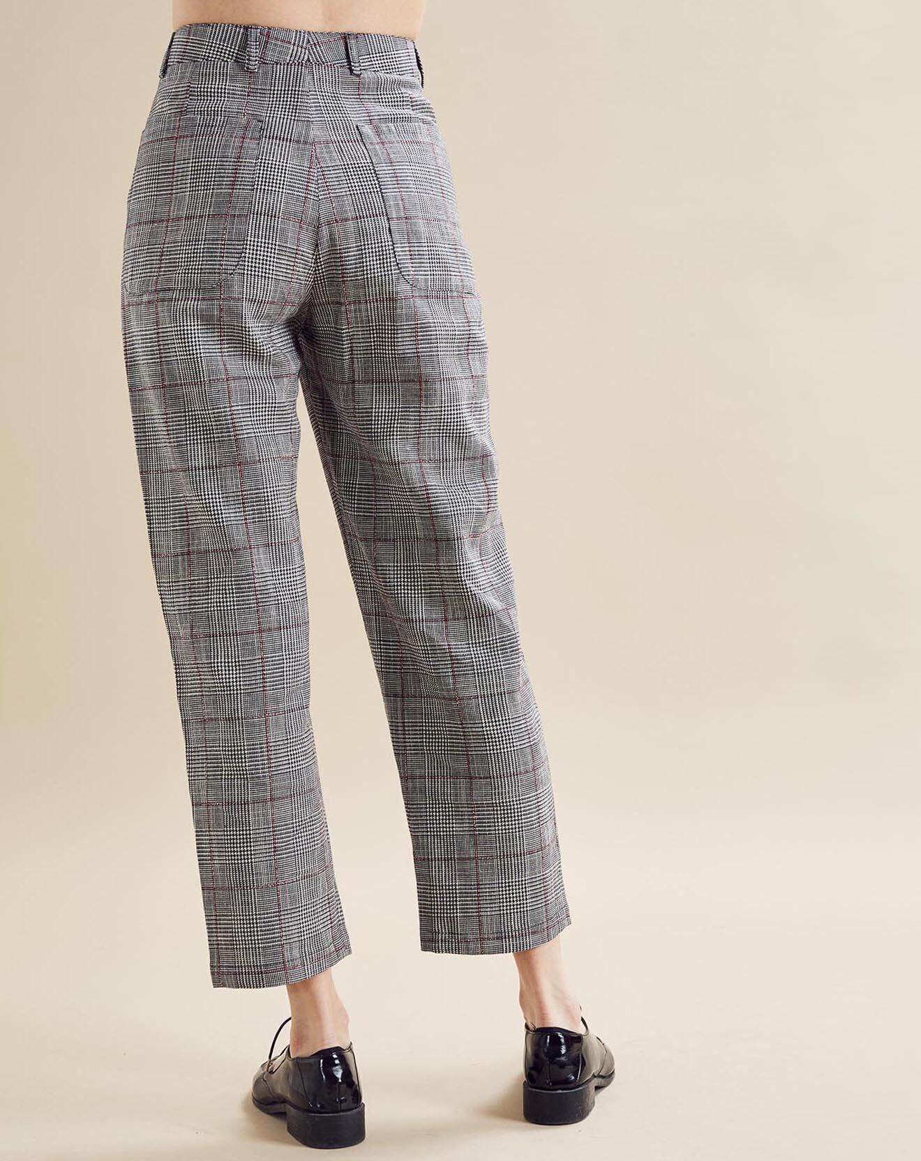 Chloé Stora Pantalon en Lin mélangé Porto pied-de-poule noir/écru