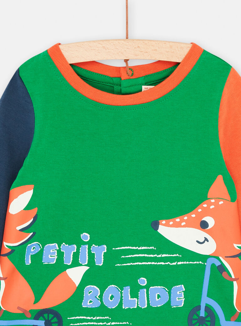 T-shirt vert à manches bicolores pour bébé garçon