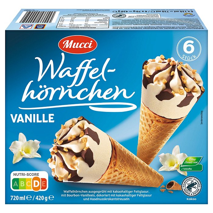 MUCCI Waffelhörnchen 720 ml, Vanille