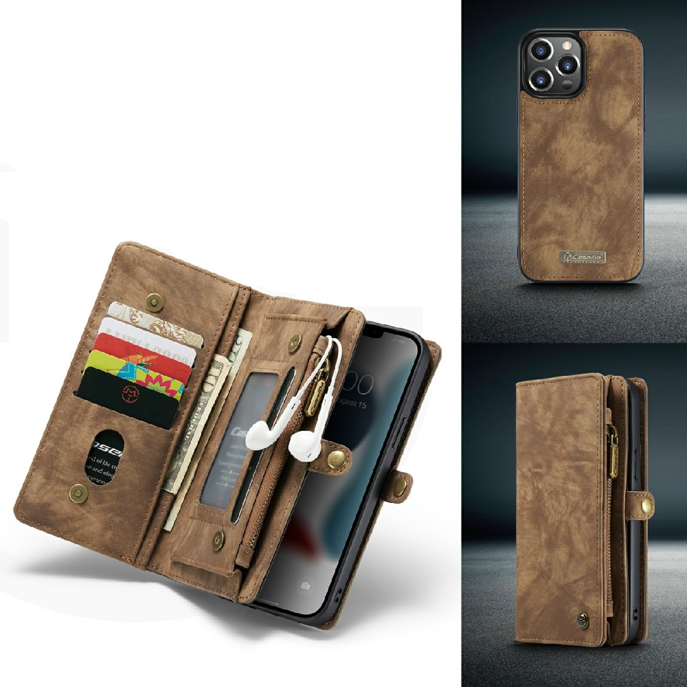 iPhone 13 Pro 2in1 Leder Tasche   Magnet Hardcase Karten Etui - Braun