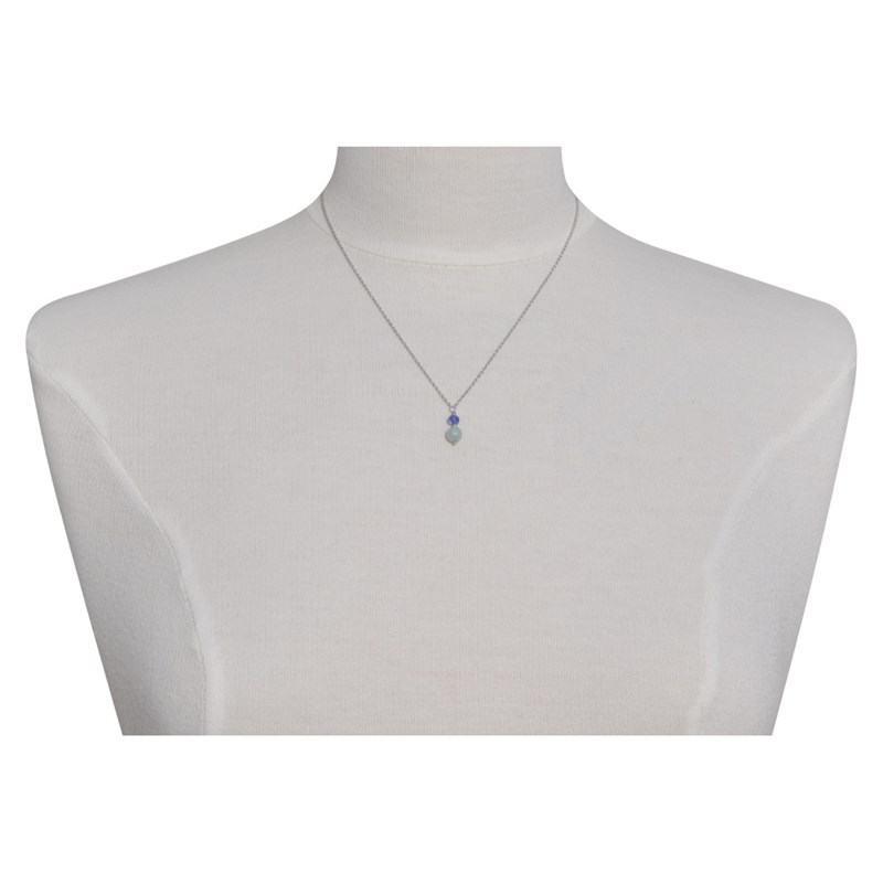 Collier Chaine Argent Tanzanite Facettée et Petite Perle de Larimar