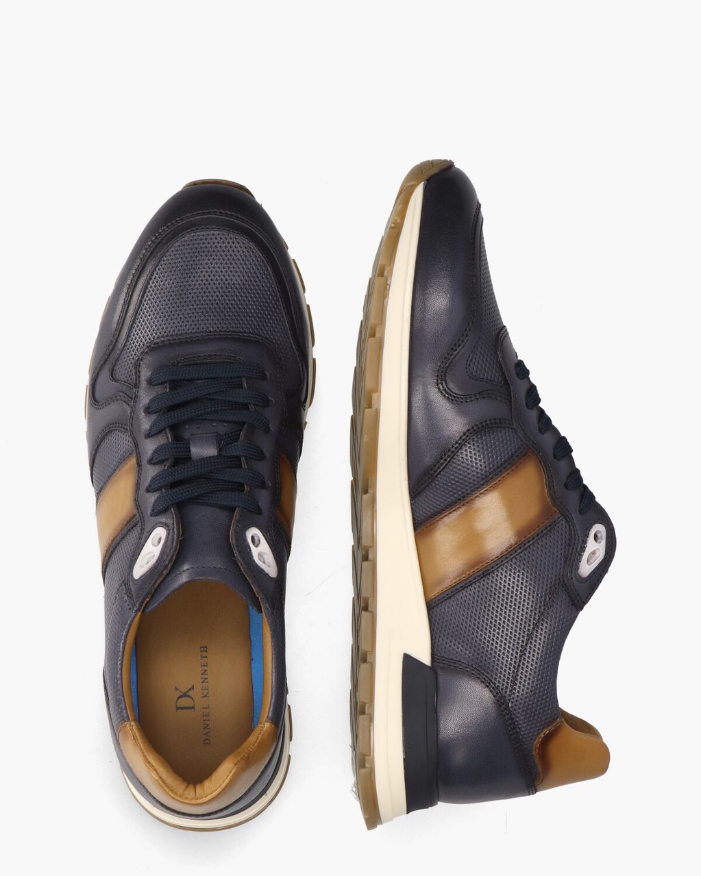 Daniel Kenneth Winay Donkerblauw/Cognac Herensneakers