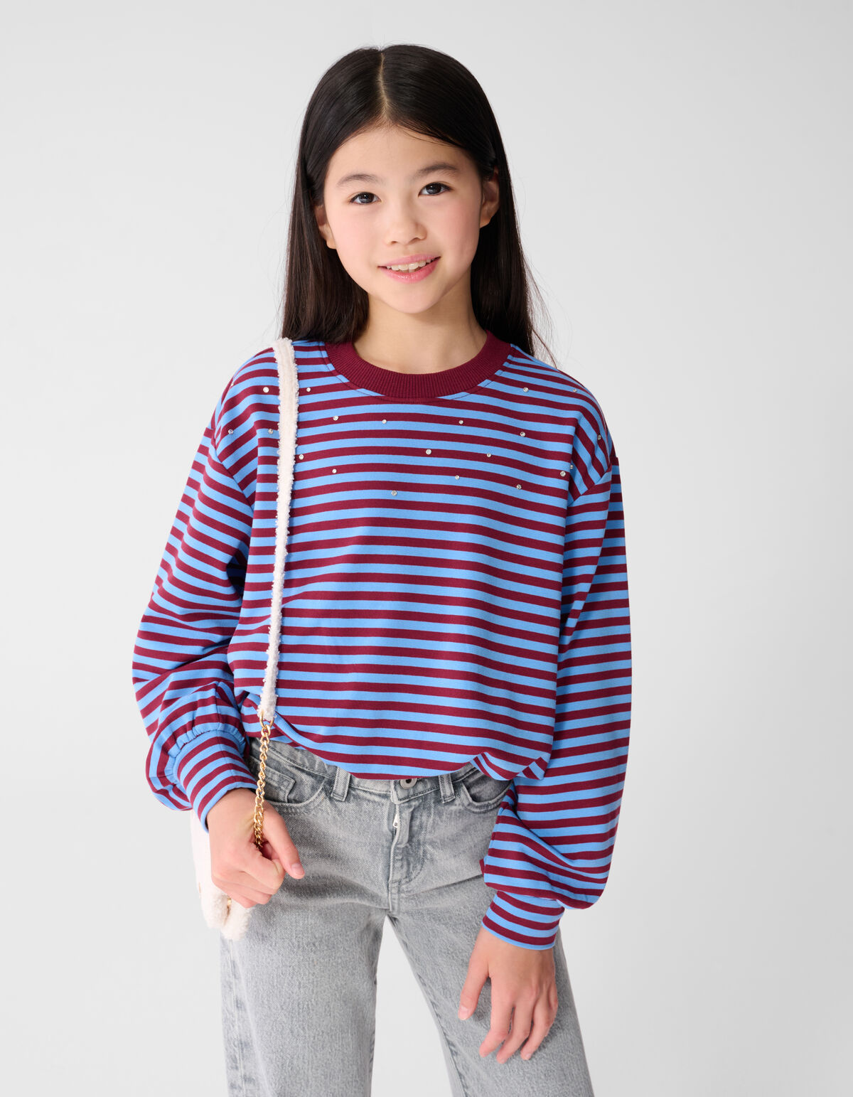 Stiped Balloon Fit Sweater Donkerrood/Blauw