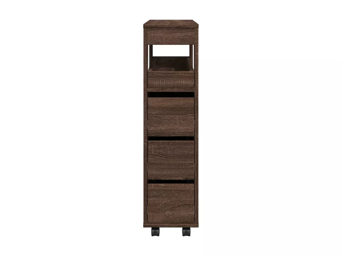 Meuble étroit de salle de bain à roulettes chêne marron