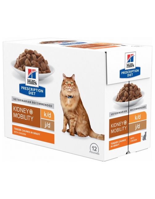 Hill's Prescription Diet K\/D + Mobility - Kidney + Joint Care Maaltijdzakjes - Kattenvoer - Kip 12x85 g