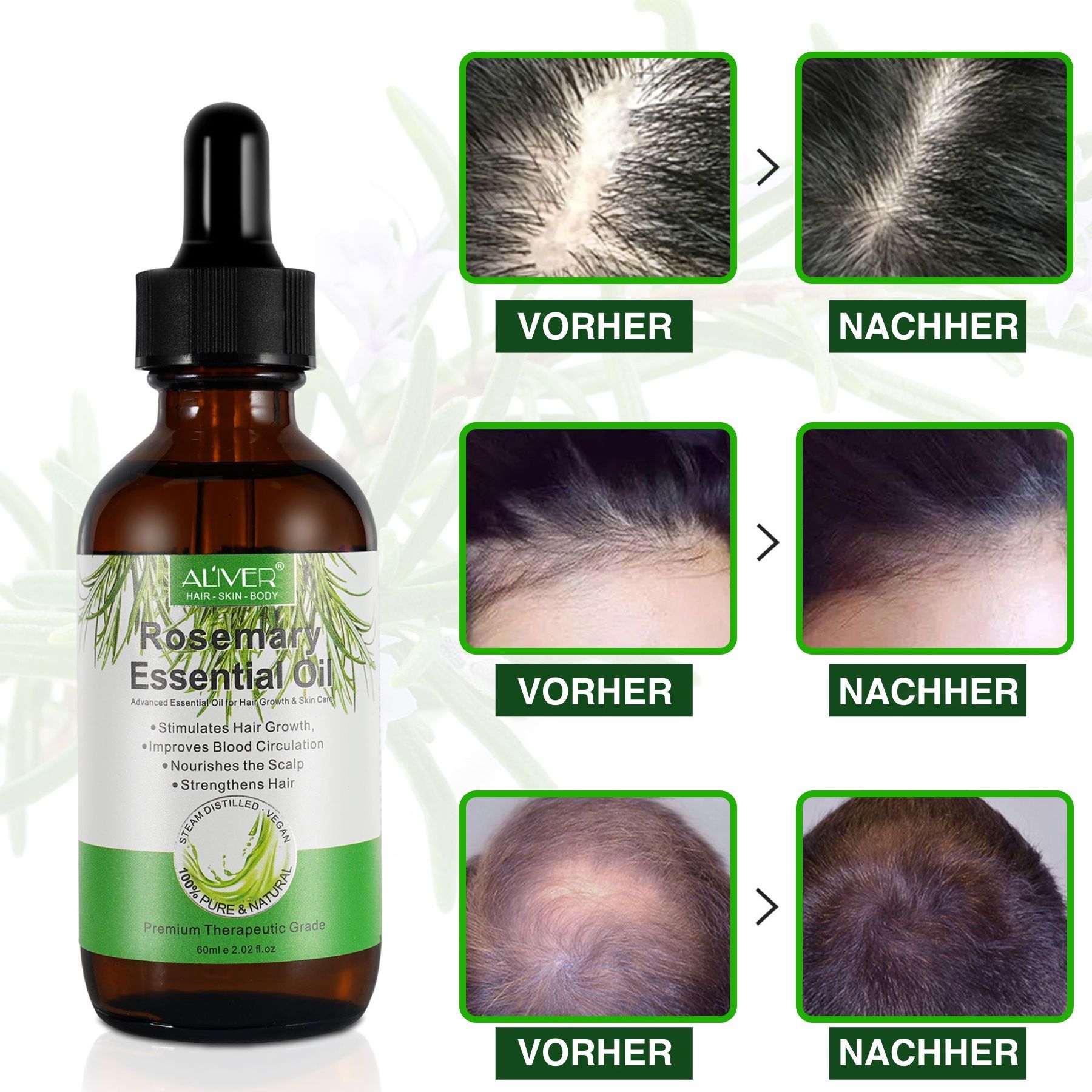ALIVER Rosmarinöl Ätherisches Öl Haaröl für Haarpflege und Haarwachtstum