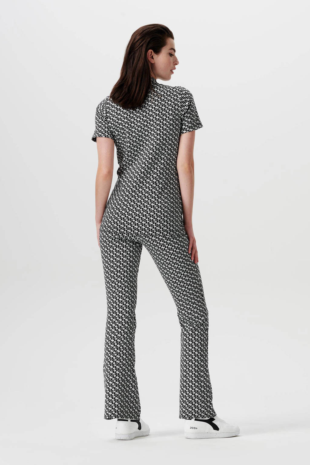 Supermom flared zwangerschapslegging Fresno met all over print zwart/wit