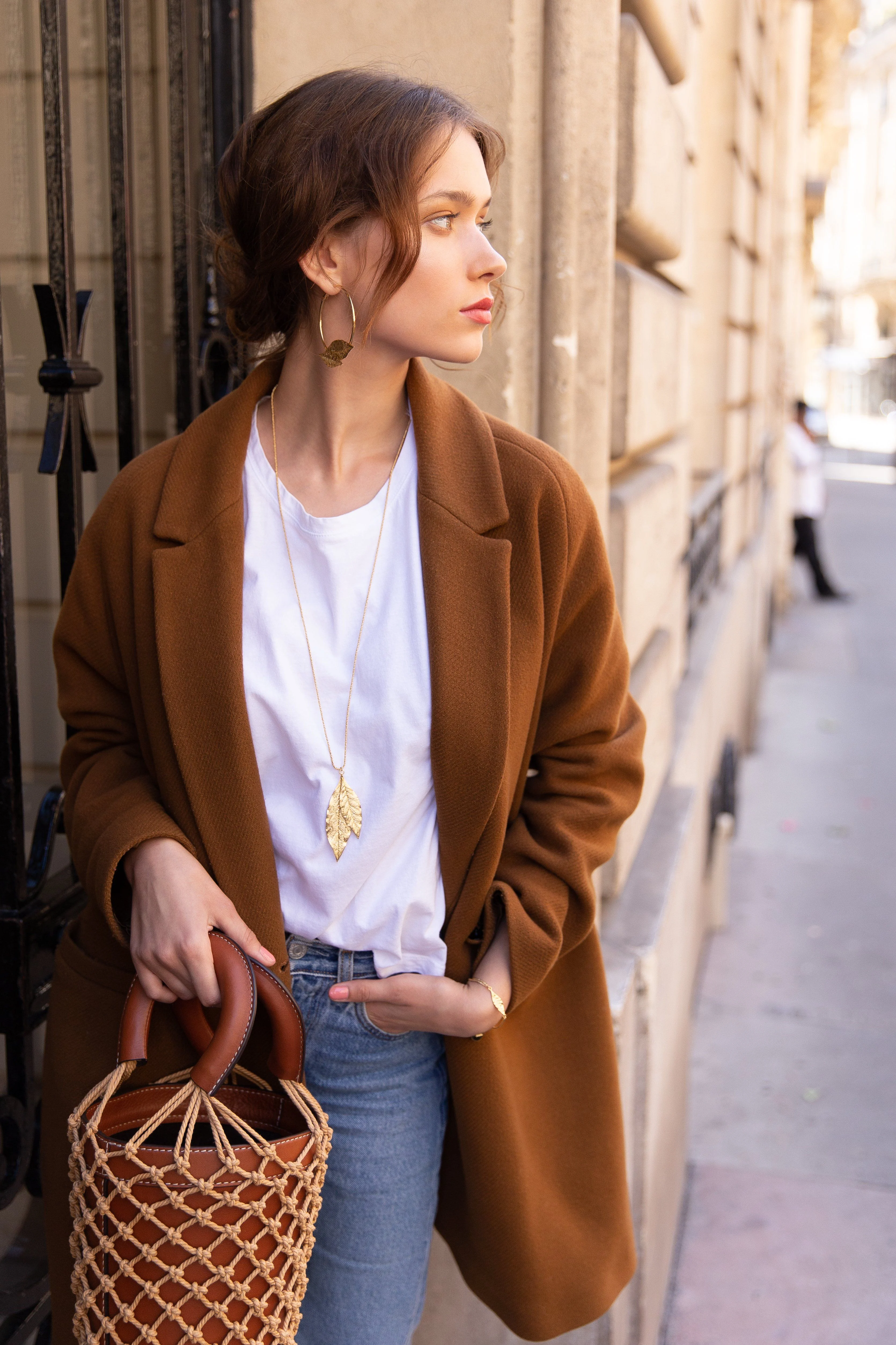 THALIE - Boucles d'oreilles créoles feuilles doré à l'or fin | Doré