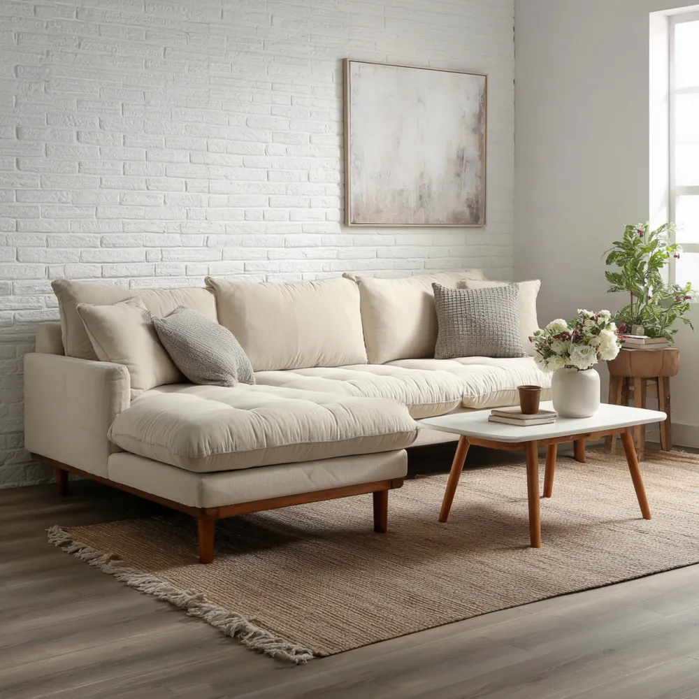 Ecksofagarnitur Stoff 250x150x85 cm – Beige – Modernes Design