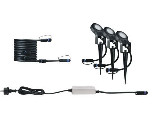 Paulmann Plug & Shine LED-tuinspot starterset, insectvriendelijk, 3 x 6,3 W, 280 lm, 2200 K, Sting antraciet, 230/24 V