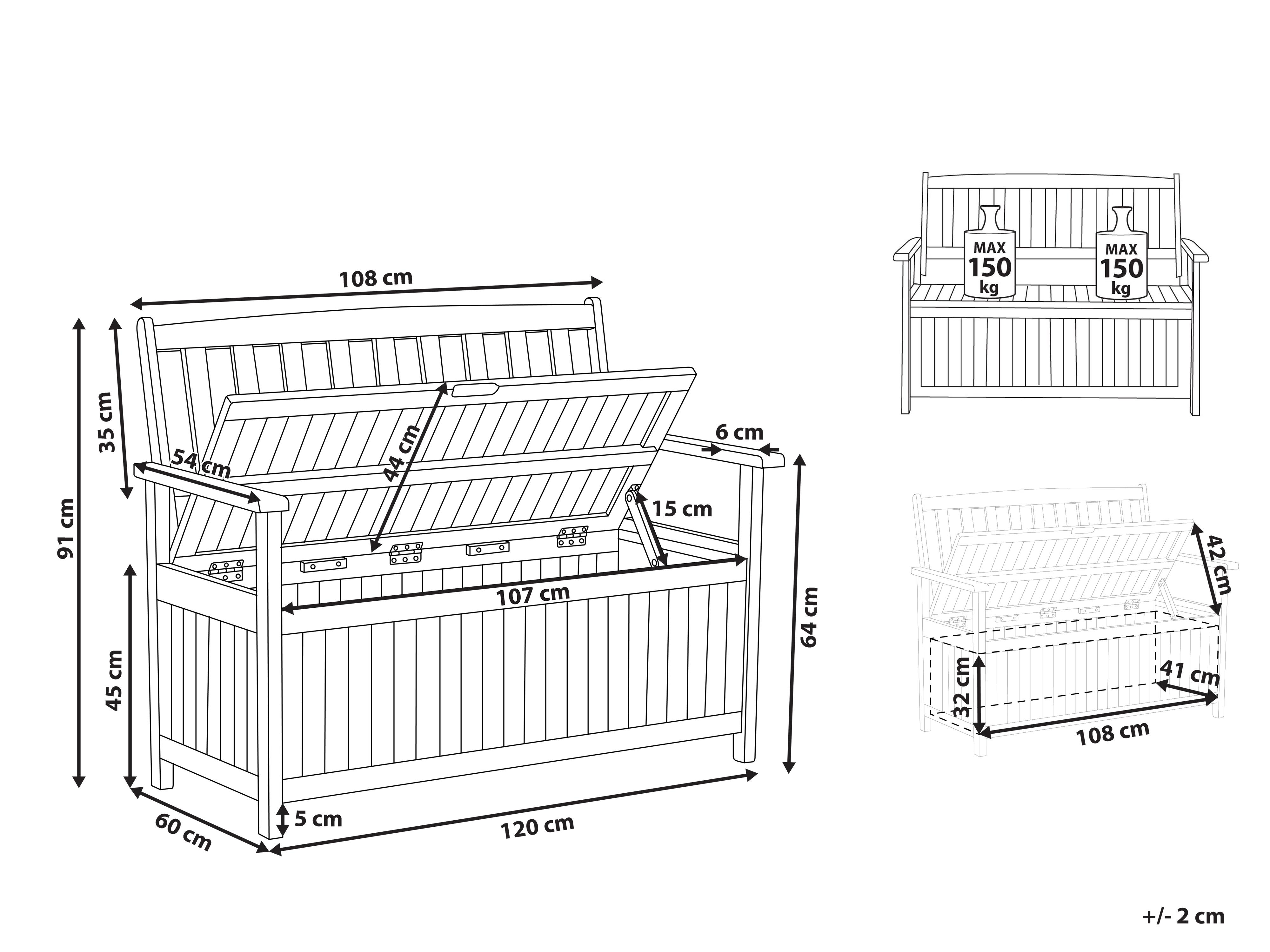 Tuinbank met zitkussen SOVANA 120 cm met opbergruimte Acaciahout Wit