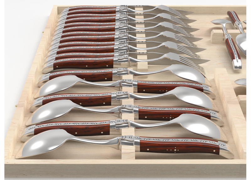 Service Laguiole de 24 pièces avec un manche en bois de cocobolo et mitres en acier inoxydable
