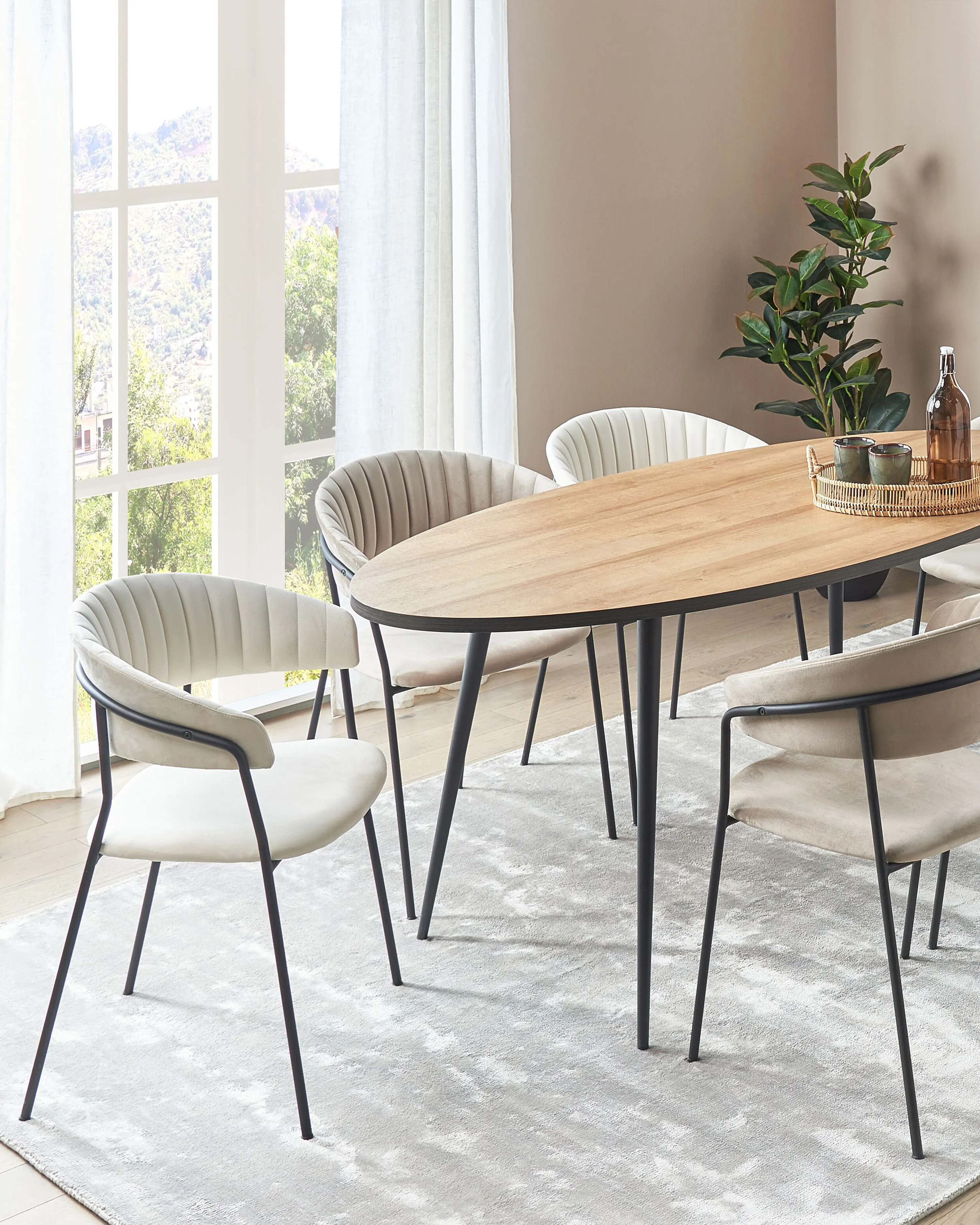 Set van 2 eetkamerstoelen MARIPOSA Fluweel Gebroken wit