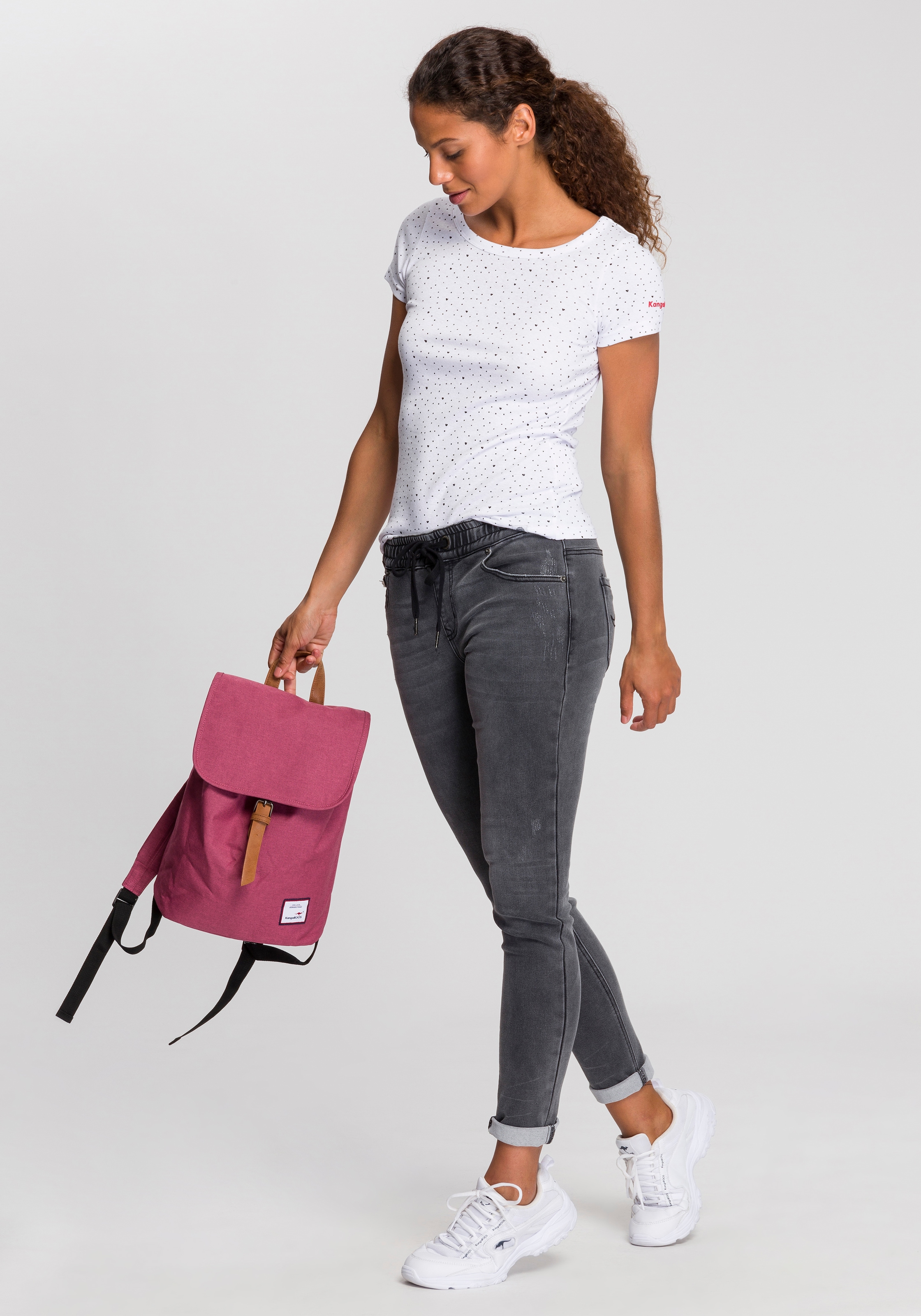 KangaROOS T-Shirt , Kurzarm,  elastische Rippware,  mit Herz-Muster,  Rundhalsausschnitt
