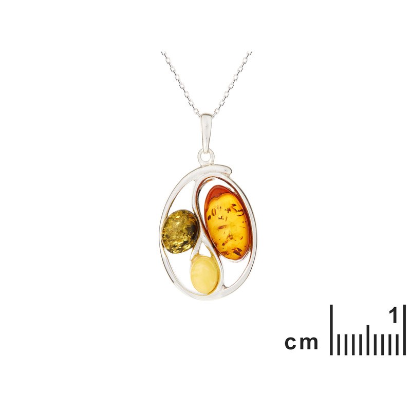 PENDENTIF ARGENT RHODIE 925/1000 AMBRE COGNAC,VERTE,MIEL