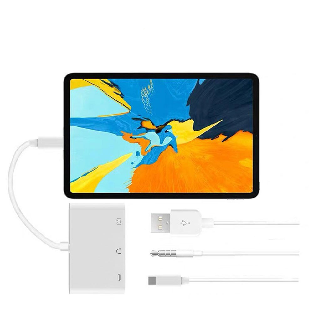 USB C auf 3.5mm Klinke / USB A / USB C Hub Adapter für MacBook / Laptop / PC - Weiss