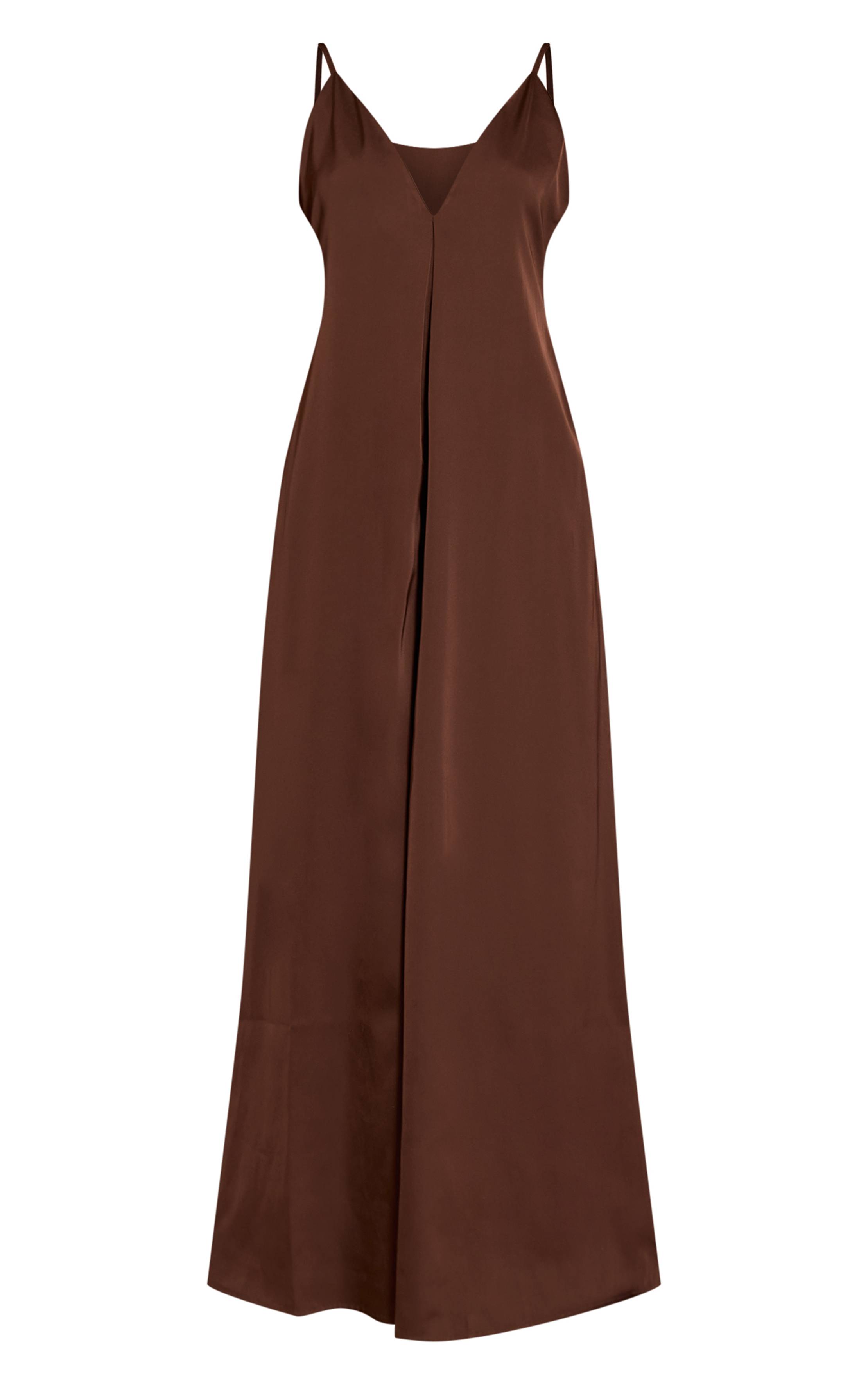 Chocolat Combinaison Pantalon Large En Satin Col En V
