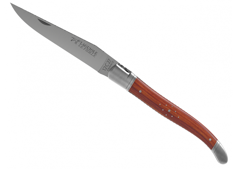 Couteau Laguiole prestige avec un manche en bois de rose et mitres en acier inoxydable