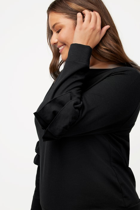 Sweatshirt, Rüschen, V-Ausschnitt, Langarm